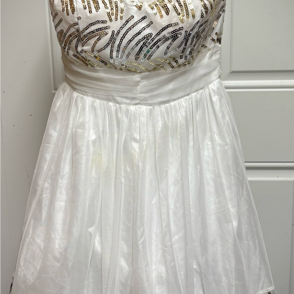 As U Wish Silver and White Strapless Fit and Flare Dress